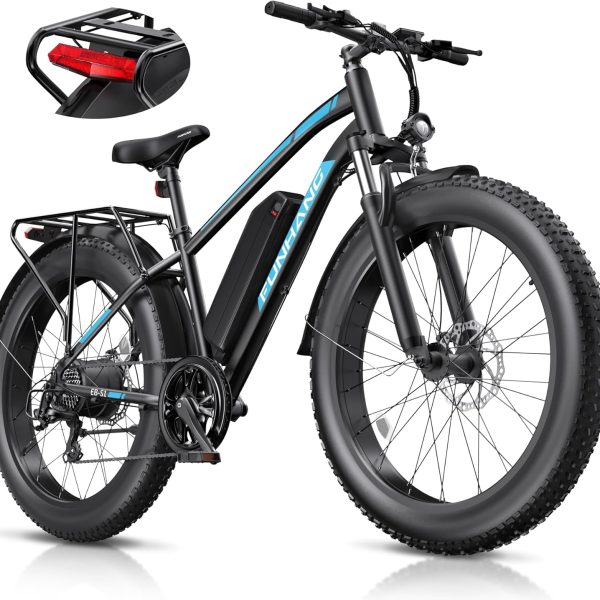 Funhang Electric Bike for Adults, 1000W Peak Ebike, 20MPH 60Miles Electric Mountain Bike, 26" Fat Tire Electric Bicycle with 48V 13AH Battery, Front Suspension,7 Speed, Rear Rack, UL 2849 Certified