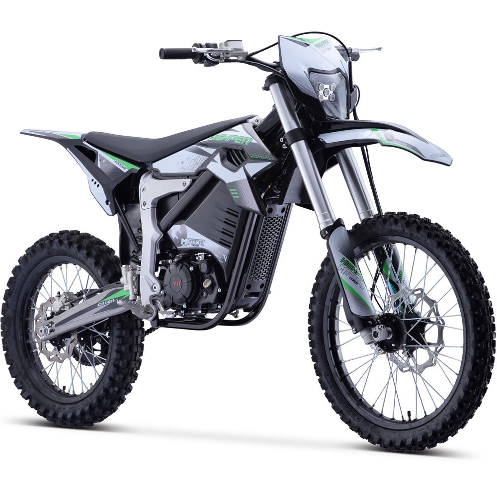 MotoTec Venom 72v 12000w electric dirt bike in white - flagship 77 mph race-capable dirt bike with 60Ah CATL battery, 4-speed manual transmission with reverse, and regenerative braking