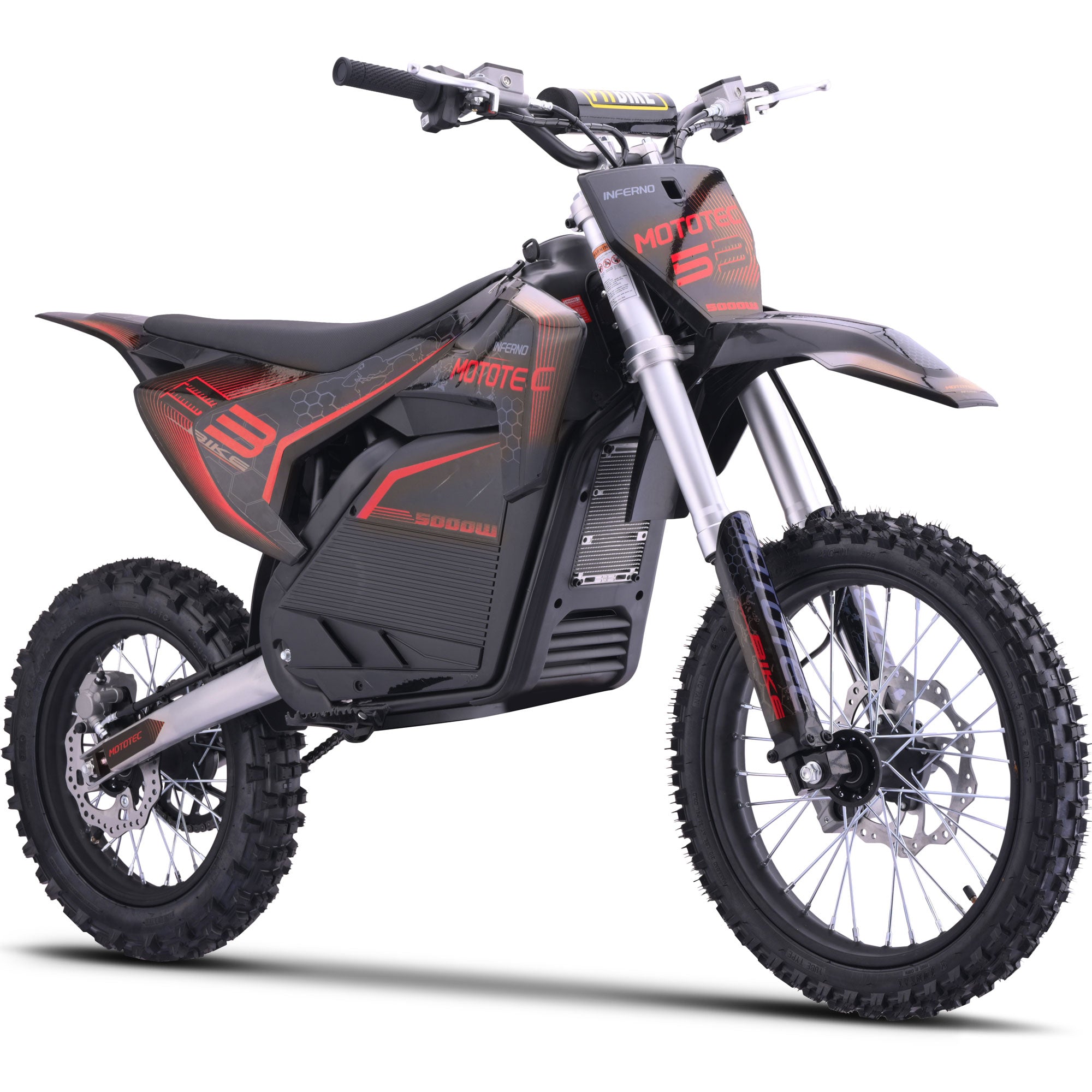 MotoTec 72v Pro 5000W electric dirt bike in red - the headline model in MotoTec's seven-bike electric dirt bike lineup